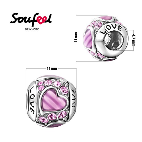Soufeel "Pink Love Charm Heart Shaped Swarovski 925 Sterling Silver Charms For Bracelets And Necklaces #TOP1