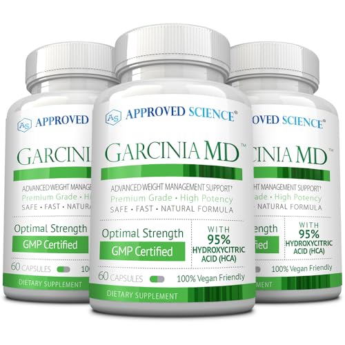 Approved Science Garcinia MD - 95% HCA - 1600mg Garcinia Cambogia Extract - 60 Vegan Capsules - Pack of 3