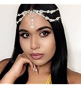 Catery Crystal Head Chain Sliver Rhinestone Headband Hair Chains Boho Headpiece Forehead Chain Br...