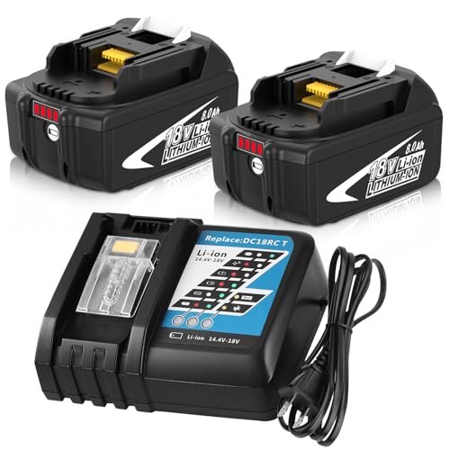 Image of 2Packs BL1860B 8.0Ah Replacement Battery Compatible with Makita 18V Lithium Battery BL1860B-2 BL1860 BL1850 BL1840 BL1830 LXT-400 and DC18RC Charger for Makita 14.4V-18V Battery Lithium-Ion(White)