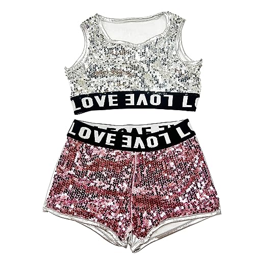 Image of TACKTIMES 2Pcs Girls Sleeveless Crop Top with Shorts Outfit Set for Athletic Leotard Dancing Swimming Gymnastics Dancewear