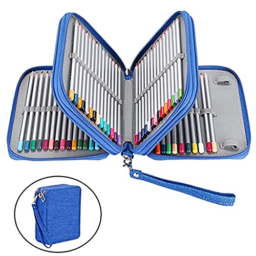 Image of Gullor Large Capacity 3 Layers Pencil Bag Pencil Holder Organizer - 78 Slots for Colored Pencils, Blue