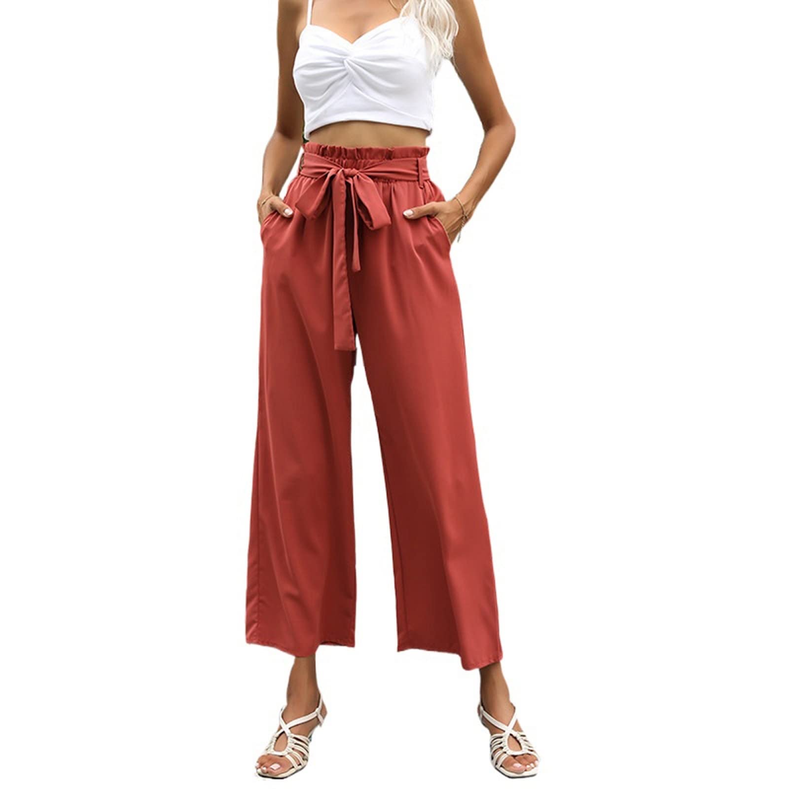 Women Wide Leg Pants Elegant High Waist Loose Casual Party Street Cropped Trousers