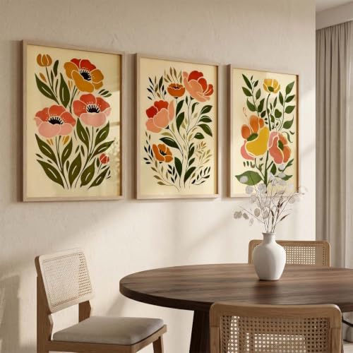 Image of kotart Botanical Art Home Decoration Painting | Floral Paintings With Frame For Living Room Bed Room Hotel Wall Decor Digital Reprint Set of 3 (19X25 inch)