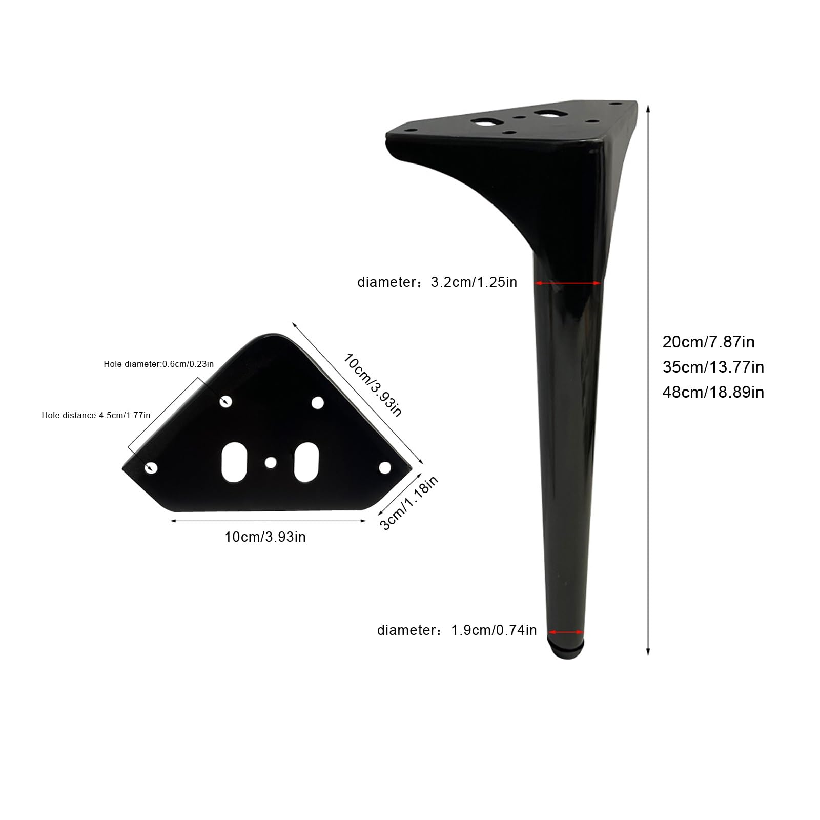 Patas de mueble de baño, patas de mueble de TV ajustables, patas de sofá, patas de apoyo, patas de muebles de metal, accesorios de lujo ligeros y resistentes que soportan carga （4ps）(Black,20cm/7.87in