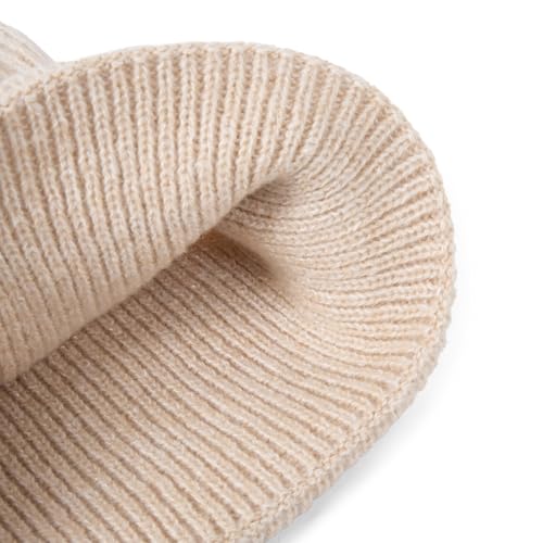 HEYO Damen Winter-Set | Strickmütze mit Umschlag, Schal & Handschuhe | Warme Beanie Strickschal Beige HZ0016 (Beige)