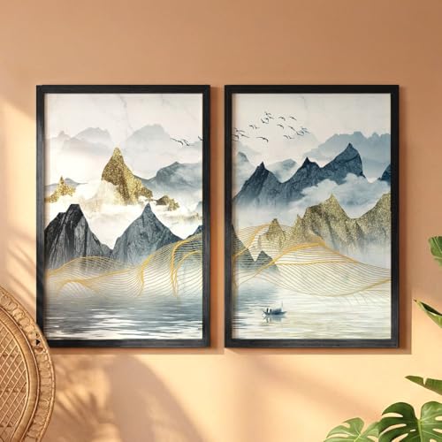 Image of NoWorries Hills Scenery Wall framed paintings for home decoration (13x19inches) (Theme-Nature) Wall art for home decor (Set of 2) Big frames (Art-1)