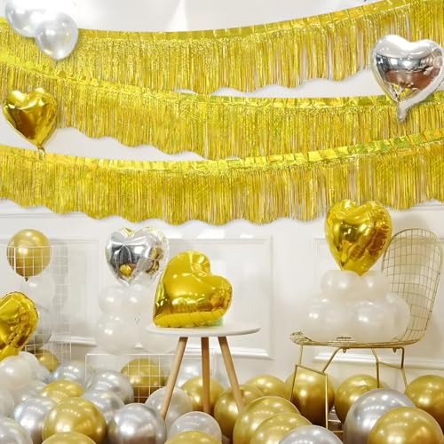 Image of LOLStar Gold Foil Fringe Tinsel Garland, Tinsel Streamers Banner, 6 Pack | 60Ft Tinsel Streamers, Shiny Gold Tinsel Fringe Banners for Wedding, Birthday, Anniversary, Christmas, New Year Party Decor