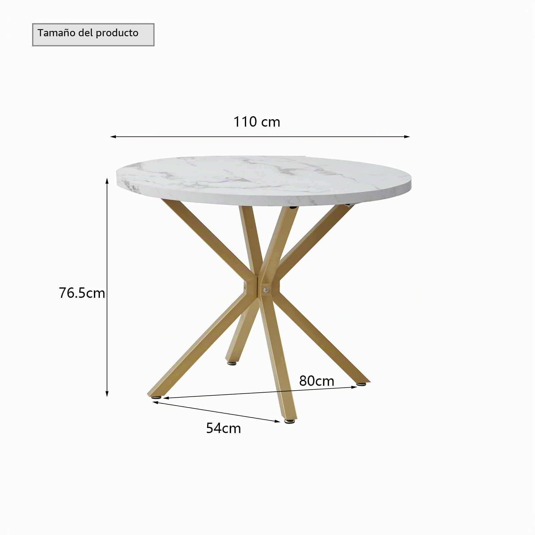 Mesa de Comedor, Mesa de Cocina Redonda, Mesa Redonda Moderna, Tablero de MDF Grueso y Patas de Metal, para Sala de Estar, Comedor, Blanco+Dorado
