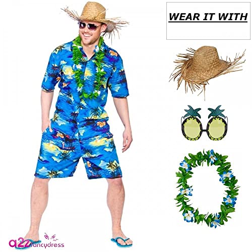 Adults Hawaiian Blue Palm Costume XL, Blue Palm Trees - Image 3