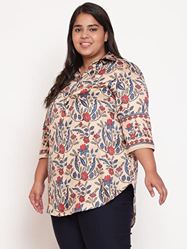 Image of AMYDUS Plus Size Women Printed Top | Centre Pleat for Tummy Flaws | Cloud Soft Fabric | Collared Neck | High-Low Hem | Complete Hip Coverage | Plus Size Tops for Women | L to 9XL