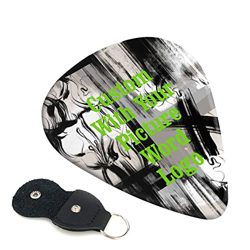 Custom Guitar Picks 6 Pcs-Personalized Picks With Leather Cover-Customized Both Side Printed Plektrum Pick Gifts With Your Name Picture Photo Text Logo Band For Kids Teens Men Women Guitar Players,Cus