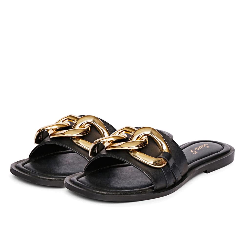 SaintGWomens Black Leather Flat Slip On