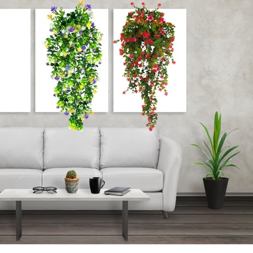 Image of Tdas Artificial Hanging Plants Leaves Eucalyptus Ivy Garlands Plant Greenery Vine Creeper Home Decor Door Wall Balcony Decoration Party Festival - 1 Pcs (Multicolor1)