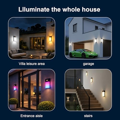 Outdoor Wall Light, 1500LM Smart RGBIC Porch Lights Outdoor with 45 Scene Modes, DIY, IP65 Waterproof Exterior Lighting Fixtures, Modern Decor for Garage, House, Patio, Garden, Yard, Party(2 pieces) - Image 6