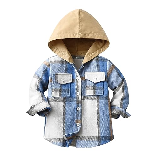 Toddler Kids Plaid Shacket Hooded Jacket Boys Girls Long Sleeve Flannel Shirts Button down Fall Winter Warm Fashion Coat