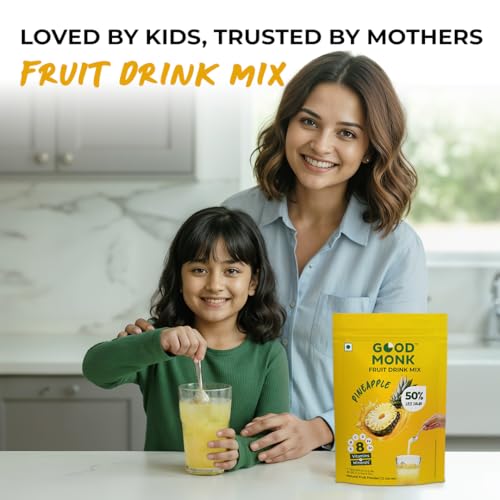 Image of Good Monk Fruit Drink Mix (Natural Pineapple Powder), 50% Less Sugar with 8 Vitamins & Minerals (Vitamin B12, C, D, Iron & more) | Tasty & Healthy Drink Mix for Hydration, Energy, Immunity, 10 Serves