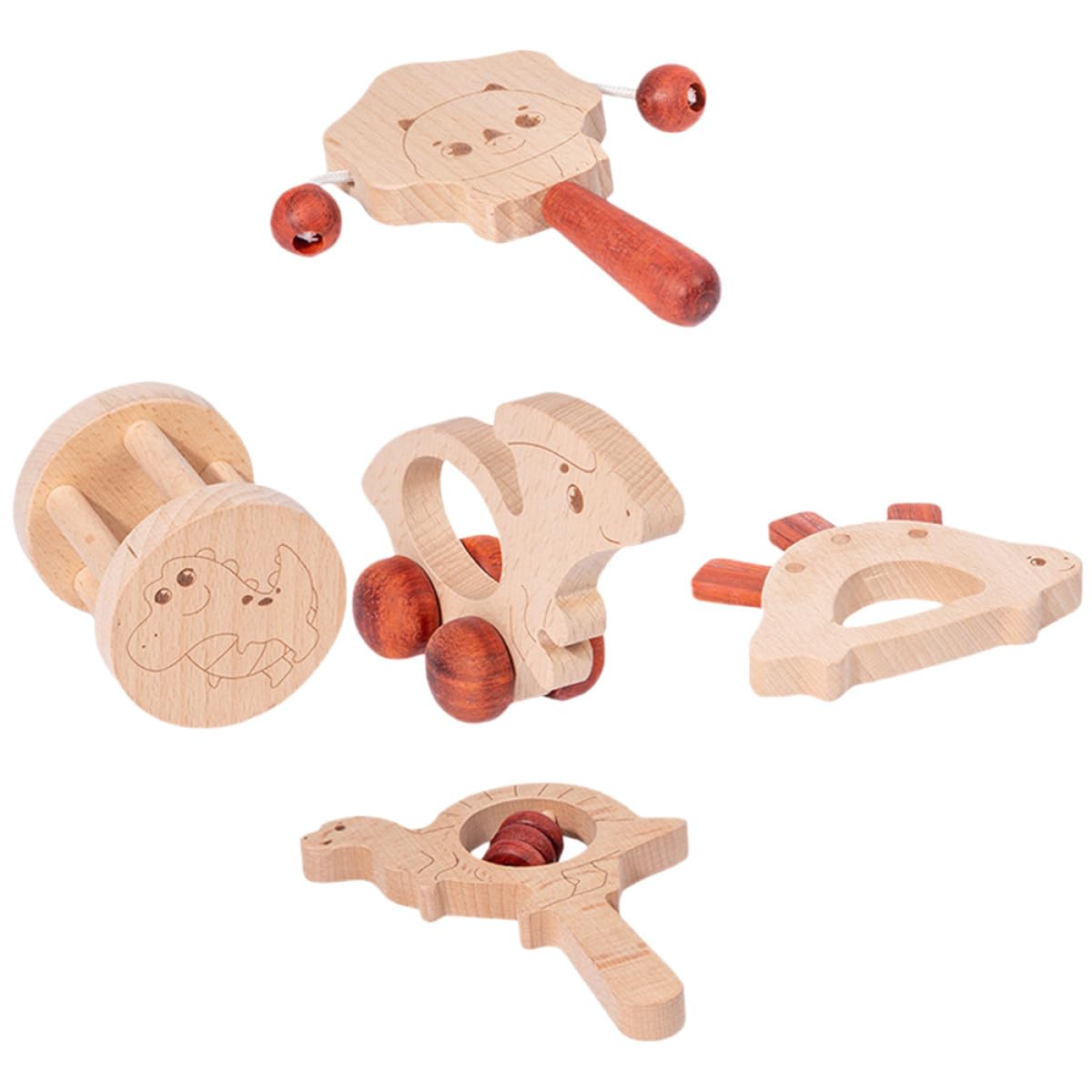 Hohopeti Set 5 Sonagli in Legno, Giocattoli Sonori Portatili per Ragazzo Ragazza, Allenamento della Presa, Regalo Educativo per Sviluppo Creatività e Concentrazione