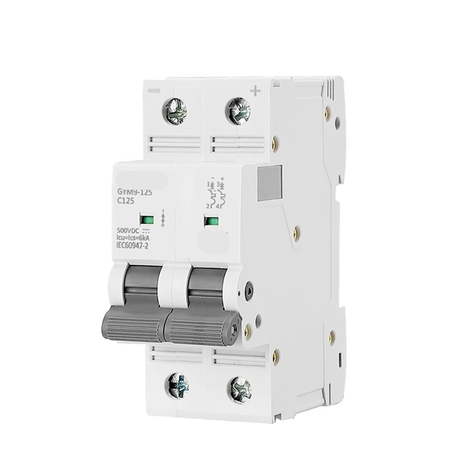 Din Rail DC MCB 6KA 2P 12V 500VDC Mini Circuit Breaker DC 80A 100A 125A MCB for Solar PV 1Pcs(100A)