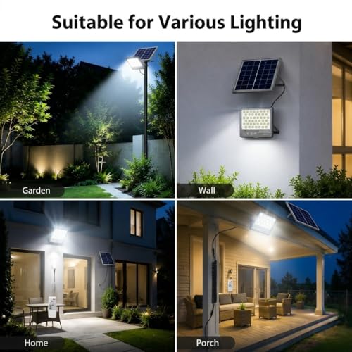 Image of XERGY 100W Solar LED Flood Light with Remote, 270 LEDs - IP67 Waterproof, Outdoor Security Light, Dusk-to-Dawn Sensor, 2000mAh Battery, Ideal for Garden, Home, Wall, Porch, Shed (Includes 5m Cable)