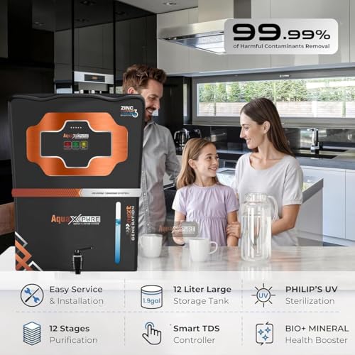 Image of Aqua X Pure Black Series Premium RO+UV+UF Water Purifier | Copper & Zinc Mineral Technology | Smart TDS Controller | 12L Large Storage Tank | 20 LPH High-Performance Purification | 1-Year Warranty*.