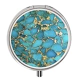 Pill Case - Three Compartment Round Pocket/Purse/Travel Pill Box - [Turquoise Blue]