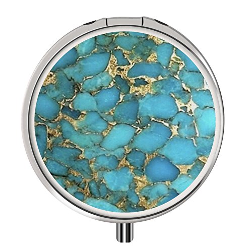 Pill Case - Three Compartment Round Pocket/Purse/Travel Pill Box - [Turquoise Blue]