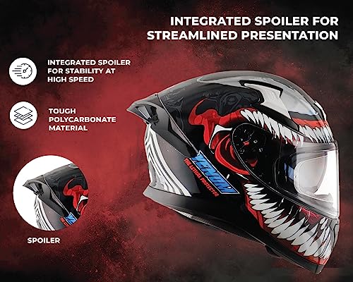 Image of Axor Apex Marvel Venom Full Face Motorbike Helmet, Premium Graphic Finish with Sporty Aerodynamic Design - Black Red - XL