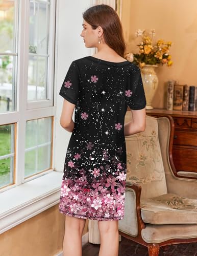 Image of Ekouaer Nightgowns for Women Short Sleeve Sleep Shirts V Neck Nightshirts Soft Sleepshirt Caual T Shirt Sleepdress