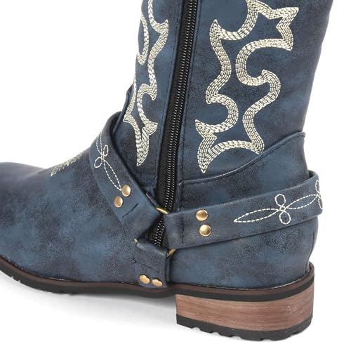 Cowboy Boots for Women,Womens Mid Calf Western Cowgirl Boots with Classic Embroidery, Round Toe Stitched Side Zipper Pull On Retro Design Fall Boot for Women Winter Spring3
