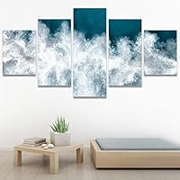 SIGNWIN 5 Panel Canvas Wall Art Beach Blue Coastal Cool Photography Relax/Calm for Home Decorations Ready to Hang - 60