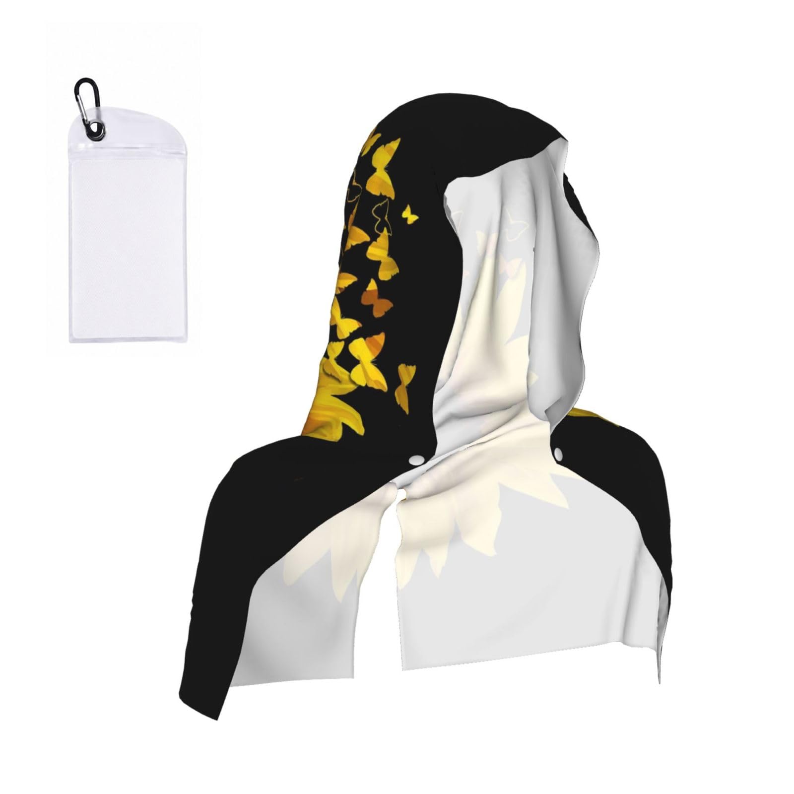Satusa Men's Black Sunflower Floral Butterflies Art Print Cooling Hoodie Towel, Cooling Towels For Neck And Face, Quick Drying Absorbent Cooling Head Towel Beach Camping Gym Construction(2Pcs)