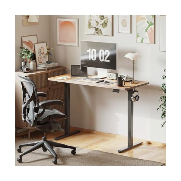 Cubiker standing desk stand up height adjustable home office electric desk 40 x 24 inch sit stand desk with splice board light rustic desktop  urban country home decor