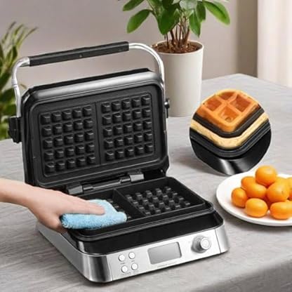 Doppelwaffeleisen für Belgische Waffeln -1600W Waffeleisen mit 5 Programmen, 7 Bräunungsstufen, Digitalem Display, Countdown Timer Praktische Überlaufrille,Textureinstellung – Bild 5