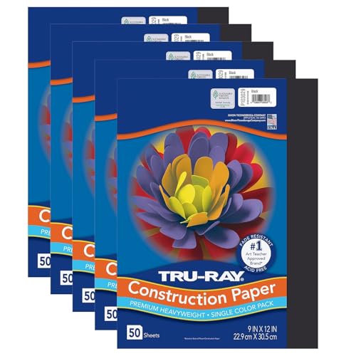 Tru-Ray 9-inch x 12-inch Construction Paper, Black, 50 Sheets/Pack, 5 Packs/Bundle (PAC103029-5)
