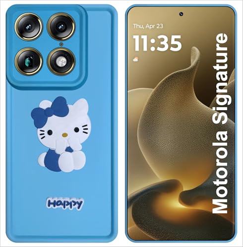 Image of SBMS Silicone Back Cover Case for Motorola Moto Signature | Cute Fun 3D Happy Kitty Design Silicone Case | Camera Protection Bump | Shockproof Back Cover Case for Moto Signature (Sky Blue)