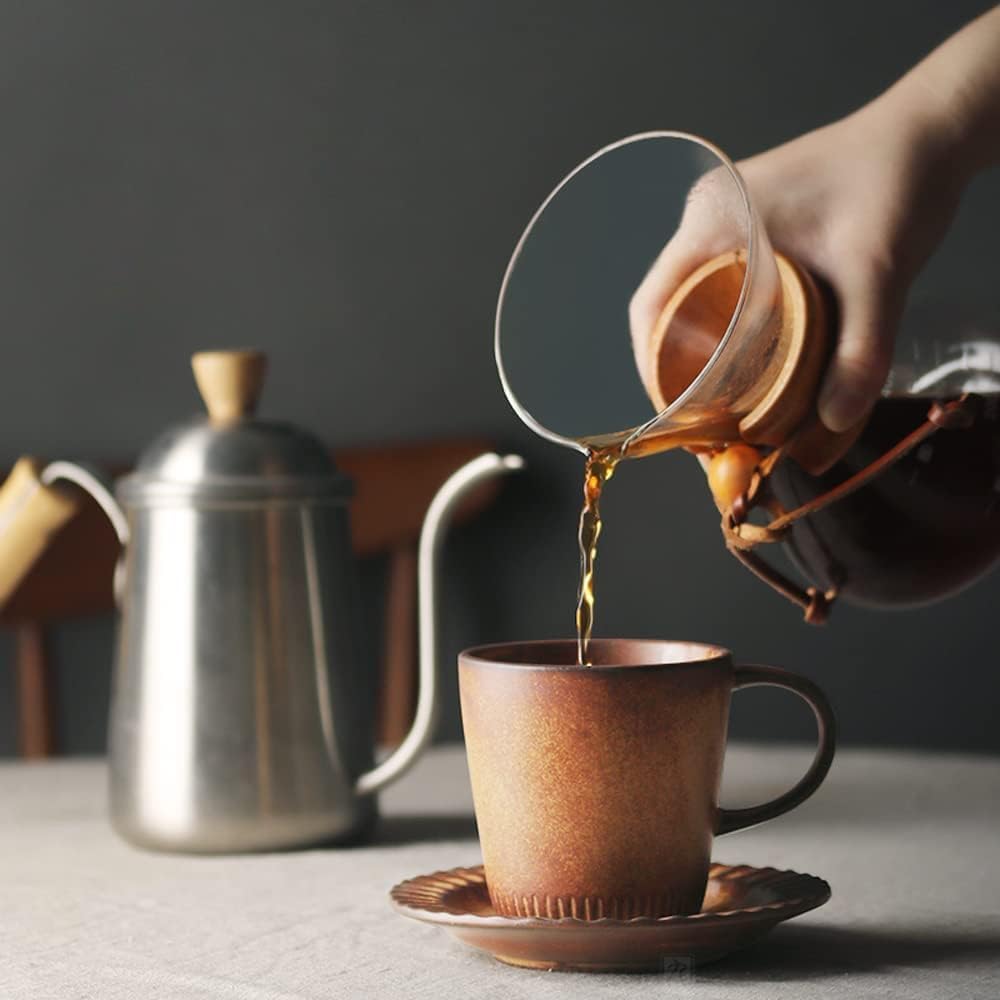 Juegos de tazas y platillos Taza de té de porcelana hecha a mano de 7.78 oz con asa, for fiestas de cumpleaños y bodas, color marrón