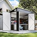 BinpLax 8'x4' Shed Galvanized Steel Storage Sheds with Triple Doors Weatherproof Outdoor Utility Sheds, Dual Lock Lean to Shed for Mower, Bike, Generator, Garden Tools (Black)