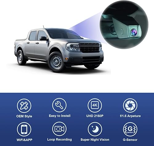 Miniatura 8 de Fitcamx Cámara de tablero delantera 4K+trasera 1080P para Ford Maverick 2022-2024 (con sensor de lluvia), estilo de fábrica OEM, video HD dual, WiFi