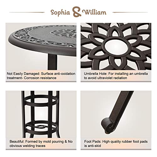 Sophia & William Patio 3 Pieces Bar Set With 2 Swivel Bar Chairs And 1 Round Bar Table, Outdoor Cast Aluminum Furniture Bistro Table And Bistro Chairs Set #TOP4