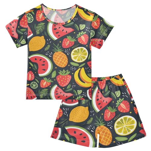 ALAZA Watermelon Strawberry Lemon Pineapple Pajamas Short Sleeve 2 Piece Sleepwear Top and Bottom Pajama Set Unisex