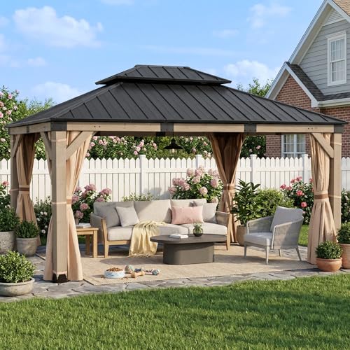CHARMELEON 12x14 Cedar Wood Gazebo,Heavy Duty Patio Gazebo with Metal