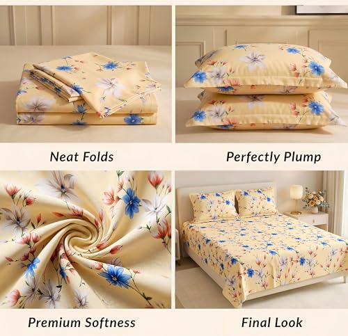 Image of HOMEKART 210 TC Premium Cotton Double Bed Bedsheet with 2 Pillow Covers | Double Bed Sheet Set | Soft, Breathable, Skin Friendly, Wrinkle Resistant & Fade Resistant |228 x 254 cm | Bedding for Home