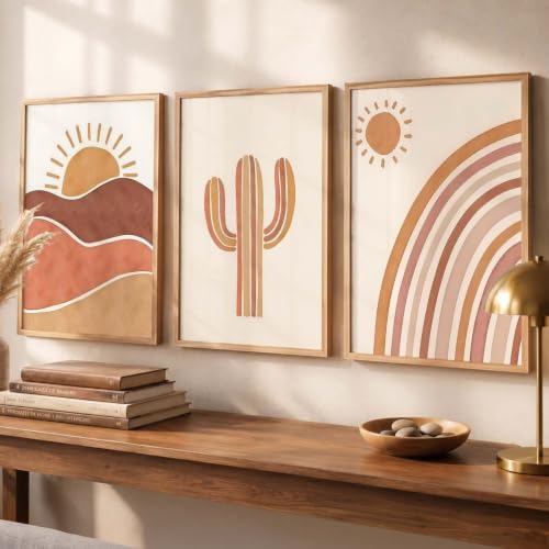 Image of kotart Boho Art Home Decoration Paintings With Frame For Living Room Bed Room Hotel Wall Decor Digital Reprint Set of 3 (13X17 inch)