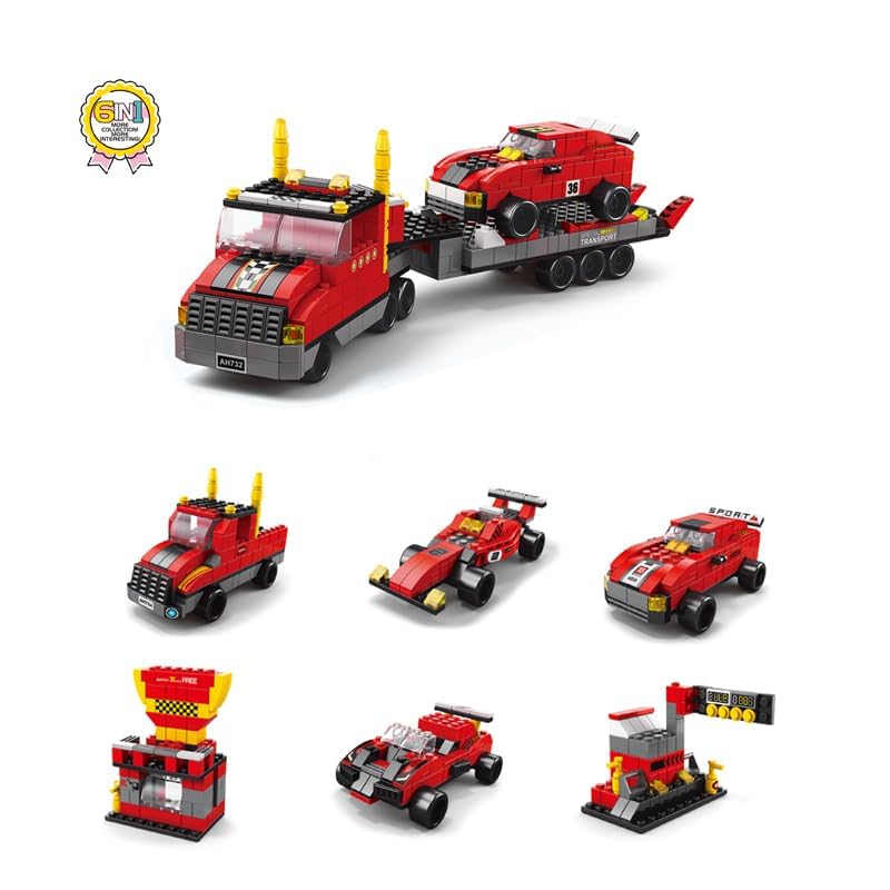 Image of SKY LINE OCEAN 6-in-1 Truck Building Block Set (1000+ Pieces) | STEAM Construction Vehicle Kit for Kids | Build Transport Trucks, Loaders & Heavy Duty Vehicles | 6 Month Structural Warranty