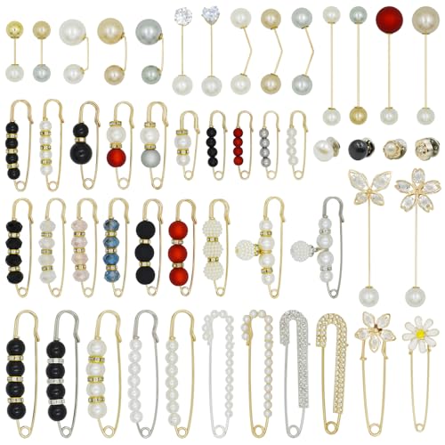 50 Pcs Brooch Pins Faux Pearl Brooch Sweater Shawl Hat Clip Neckline Pins Double For Women Shirts, Sweaters, Hats, Clothing Accessories, Pants Tighten Or Decoration