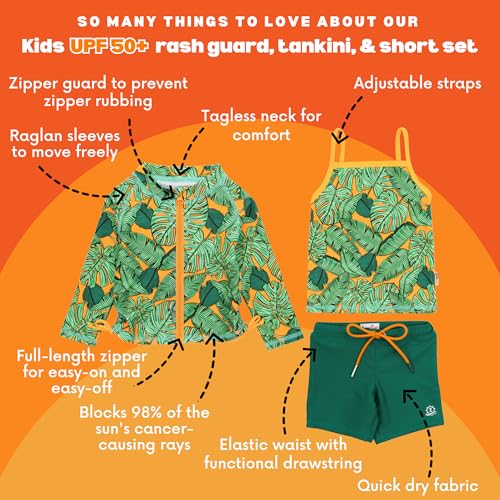 Image of SwimZip Girls' 3 Pc Swim Set w /Long Sleeve Rash Guard, Tankini & Shorts UPF 50+