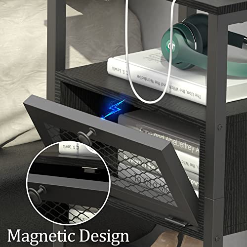 Domydevm Black Nightstand With Charging Station End Table With Usb Ports And Outlets Modern Bedside Table With Storage Drawer For Bedroom Living Room Farmhouse #TOP4