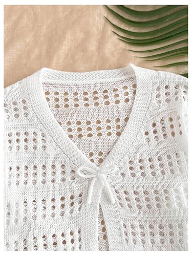 GORGLITTER Girl's Tie Front Crochet Cardigan Hollow Out Long Sleeve Crop Sweater Knit Cover Up Top3