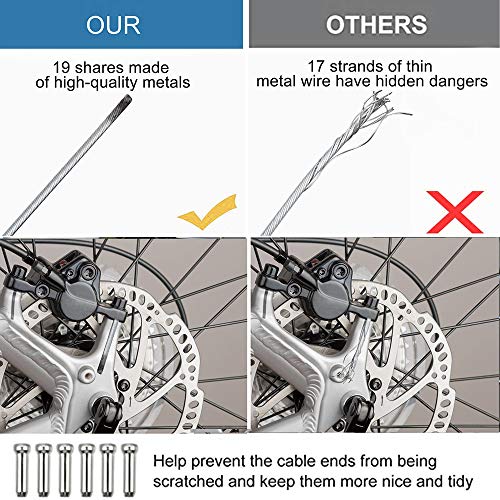 Wstpo 10PCS Bike Brake Cable, Premium Bicycle Brake Cables Bicycle Brake Line with Complete Spare Parts, Including 10 End Caps and 10 End Ferrule, Employed to Mountain or Road Bike